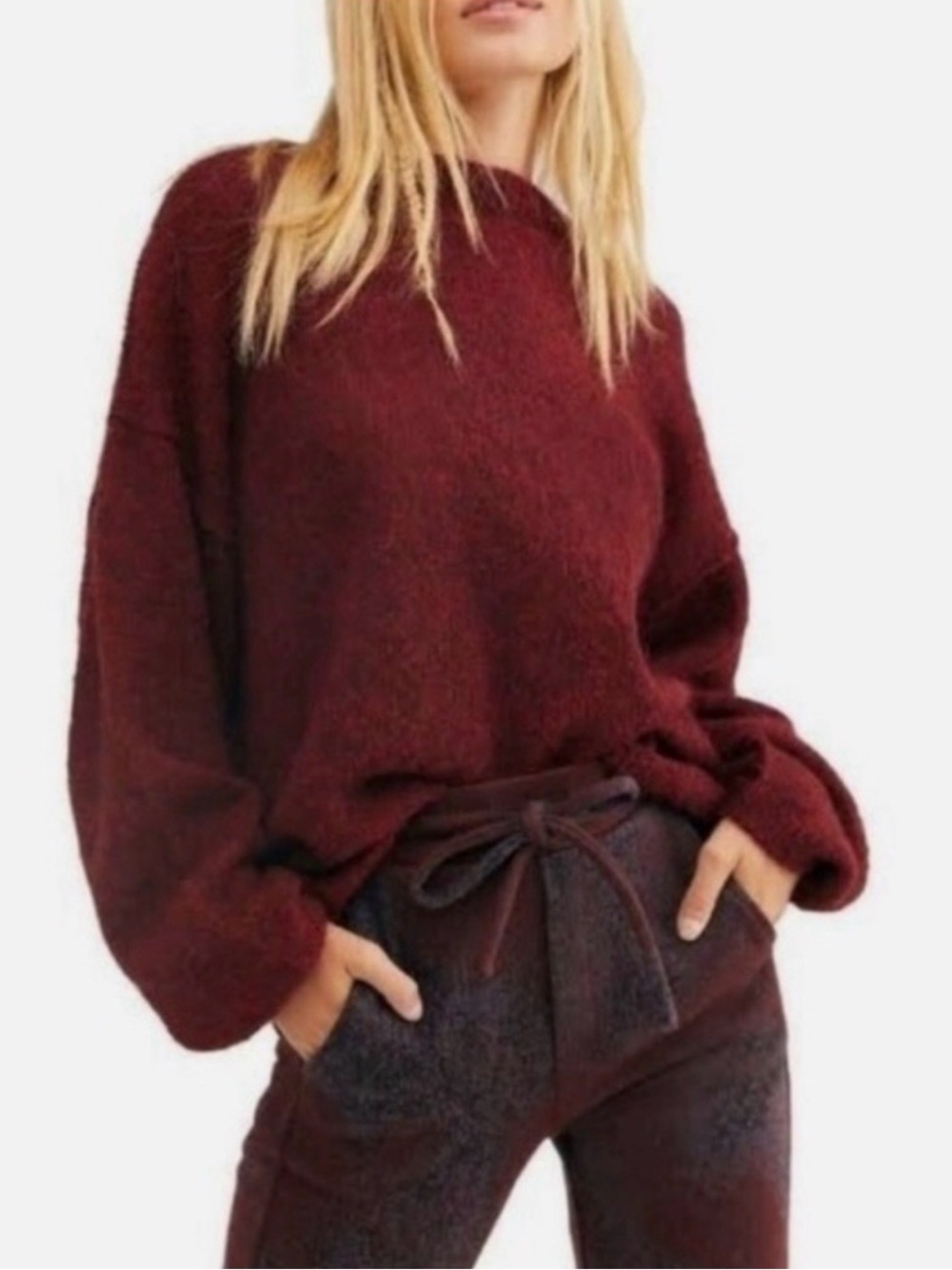 Free People Alpaca Wool Angelic Sweater Womens Sz XS Red Burgundy Oversized NWT - Picture 3 of 11